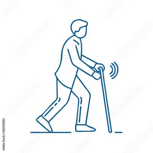 Simple figure walking with cane representing assistive mobility technology for enhancing independence and accessibility