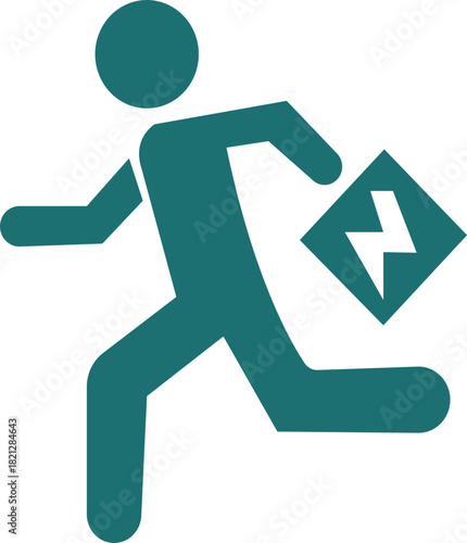 Emergency exit icons.Full set of 22 isolated Emergency exit symbols on green rectangle board. Official ISO 7010 safety signs standard. running man symbol indicating exit direction.