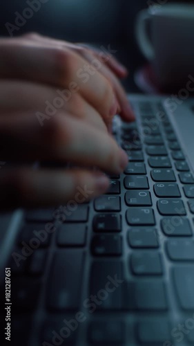 Hands actively typing on laptop keyboard