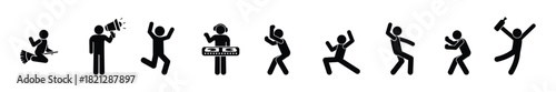 Funny people silhouette set, stick figure, stickman icon
