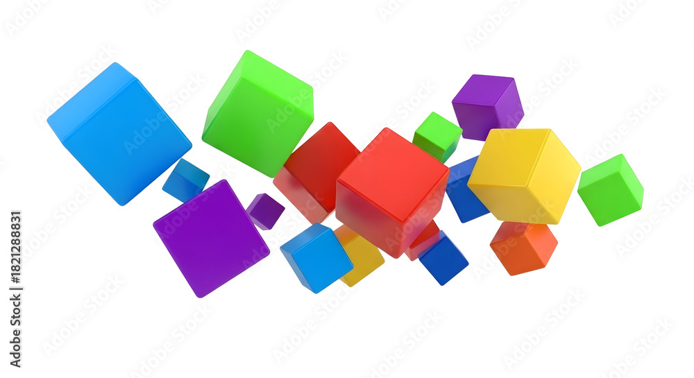 Obraz premium Colorful 3d cubes in dynamic abstract layout isolated on transparent background
