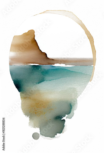 Abstract ocean watercolor vector artwork, with circular element at its core, themes of fluidity, blueness, and coldness. Essence of the sea. Waters with a vibrant circular form, fluidity, motion, and 