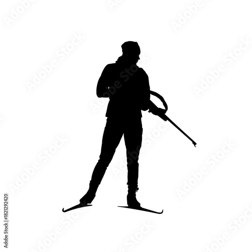 Biathlete woman shooting silhouette - vector illustration