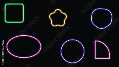 Geometric Neon Shapes on Black Background
