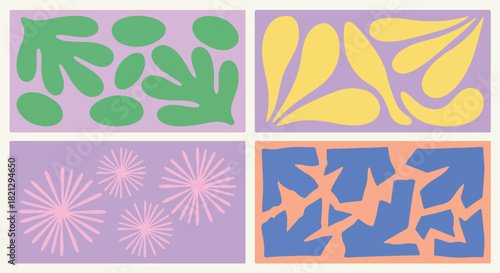  Set Summer vibes Vibrant Floral Abstract Wallpaper background flat design pastel tone