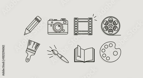 Creative pursuits and artistic expression outlined icon set vector design