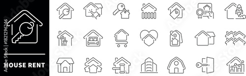 House rent line icon set. House rent vector icons. Property, buying, renting, house, home, rental related icons. Editable stroke