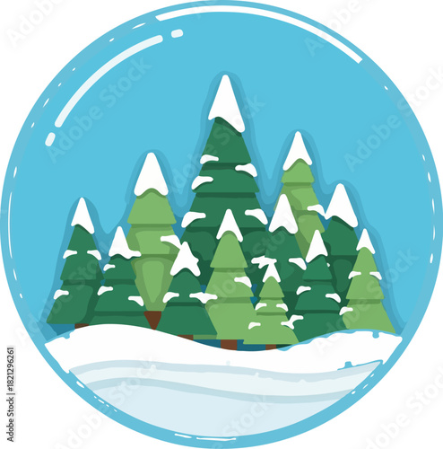 Winter Wonderland Scene: A serene winter scene captures the essence of a snow-covered landscape, nestled within a delicate glass sphere, showcasing snow-laden evergreen trees and crisp winter air.