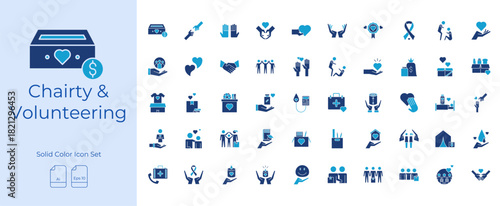 Charity And Volunteering Solid Color Editable Icons set