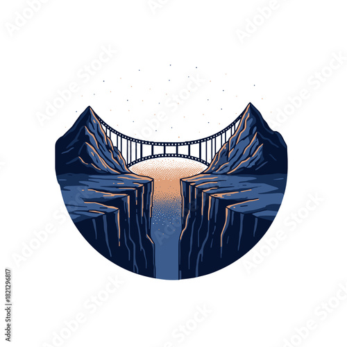 Bridge connecting mountains with sunset background illustrating Film Festival  