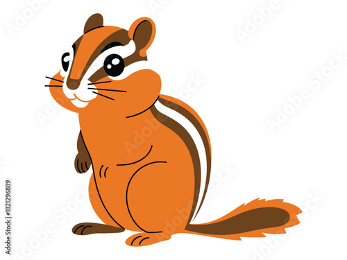 A cute cartoon chipmunk with puffed-out cheeks stands against a white background.