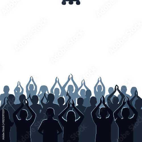 Crowd of silhouettes applauding under spotlight at Film Festival  