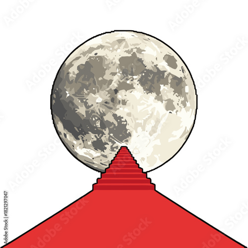 Red carpet leading to a giant moon illustrating concept of Film Festival  
