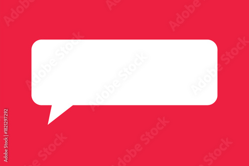 A white speech bubble floats on a bright red background.