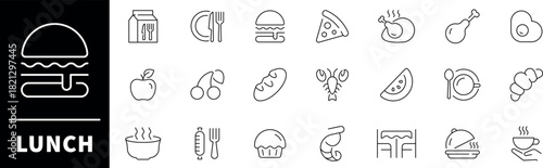 Lunch outline icons collection. Lunch Food Vector Outline Icon Set