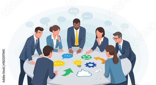 Diverse business team brainstorming innovative ideas in a collaborative meeting environment