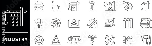 Industry outline icons collection. Industry vector outline icon set. Factory and production icons