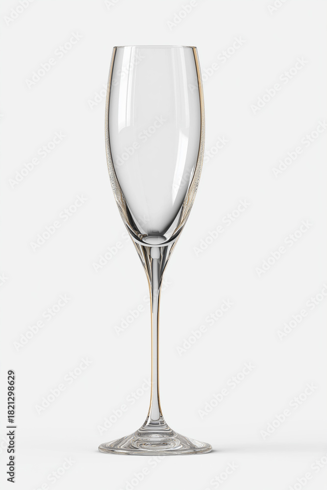 Obraz premium Ultra-photorealistic empty crystal champagne glass isolated on transparent background, clear texture, elegant curves, subtle highlights and realistic reflections