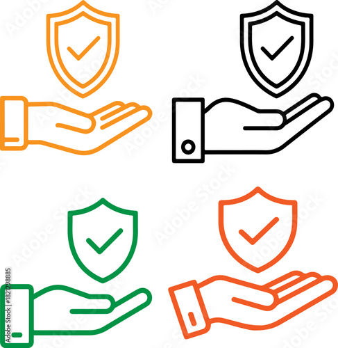 Hand holding security shield colorful icons for protection and insurance