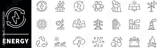 Energy vector icons. Energy icon set. Power, renewable, ecology, electricity, energy related icon set.