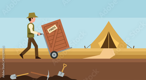 Archeologist Transporting Finds to Camp Illustration of Discovery and Exploration