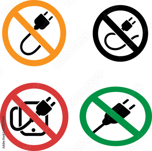 No electrical connection allowed sign set isolated on white background