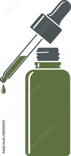 Precise drop of green liquid dispensed from dropper into bottle, suggesting science or natural remedy