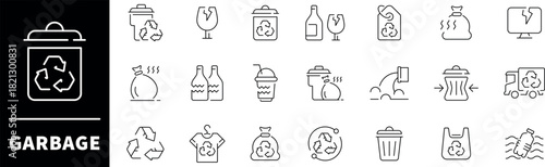 Garbage vector icons. Garbage thin line icons collection. Garbage, waste, trash, rubbish related icons