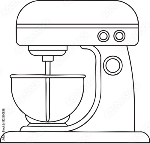 Retro stand mixer outline artwork depicting classic kitchen appliance used for baking cooking and food mixing