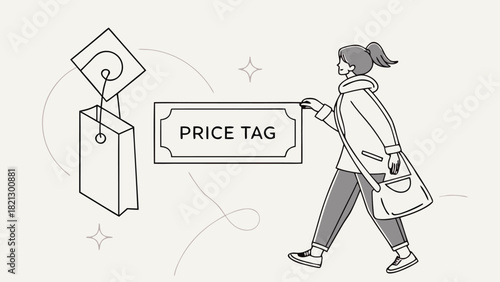 Monochrome Line Art of Retail Pricing and E-commerce