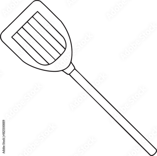 Slotted spatula outline illustration depicting simple kitchen utensil used for flipping cooking and serving food