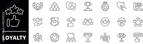 Loyalty vector icons. Loyalty program thin line icon collection. Bonus, Redeem gift, discount coupon, rating, Lottery, reward, gift, loyalty related icons