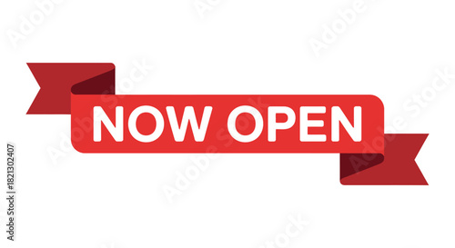 A red banner announces that a business is now open for customers.