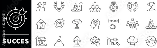 Success vector icons. Success thin line icon collection. Achievement, progress, career, process, successful, development, success related icons