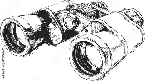 Binoculars sketch hand drawn detailed optical device with textured lines. Vector illustration