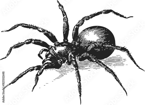 Spider sketch hand drawn detailed tarantula with textured body and legs. Vector illustration