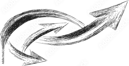 Curved arrows sketch hand drawn style dynamic motion abstract. Vector illustration