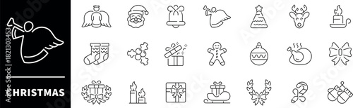 Christmas vector icons. Christmas thin line icon set. Christmas related icons. Christmas festive outline vector icon set
