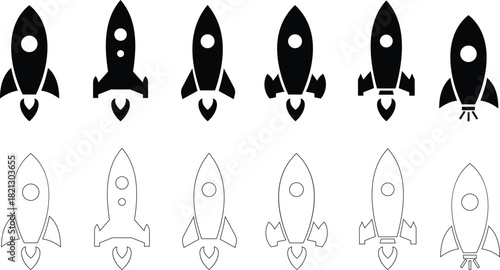 Rocket Icon set Vector represents innovation, exploration, progress, and futuristic technology in clean design. This premium making for business startups, space, digital growth, and creative branding.