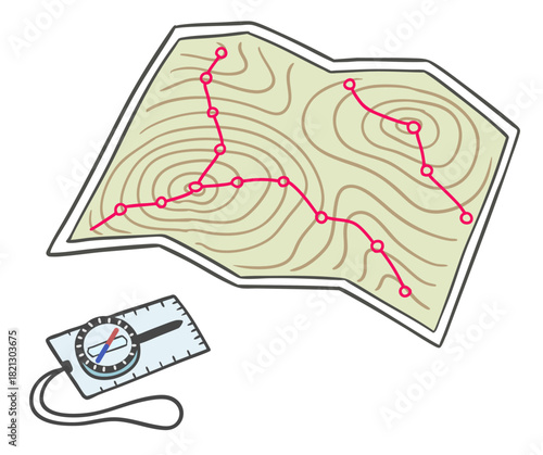 登山をするための地図とコンパス