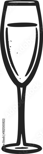 Champagne flute, hand drawn sketch style, elegant stemware with bubbles. Vector illustration