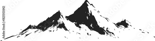 Mountain silhouette sketch, hand drawn rugged peaks and snowy slopes. Vector illustration
