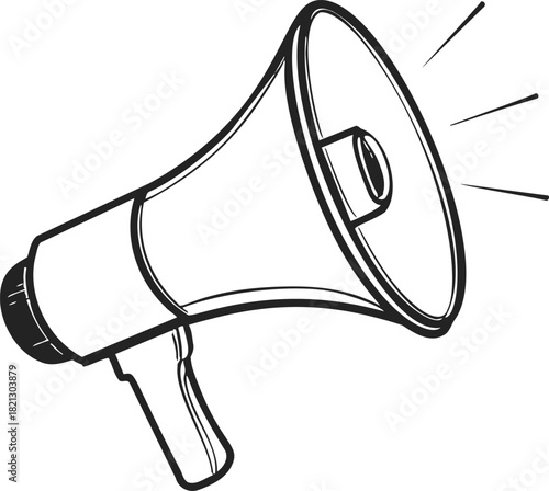 Megaphone sketch hand drawn style with sound lines. Vector illustration