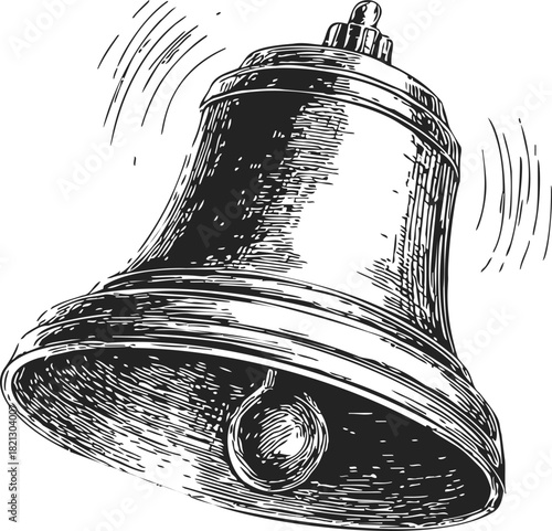 Bell sketch hand drawn vintage style with ringing motion lines. Vector illustration