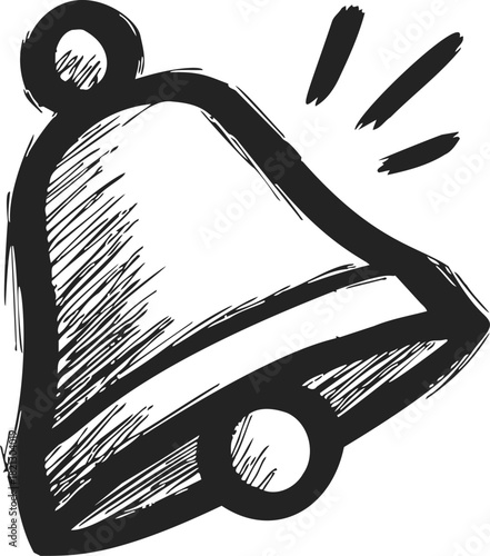 Bell sketch hand drawn ringing icon with sound lines. Vector illustration