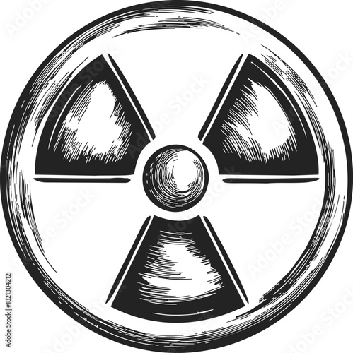 Radiation symbol sketch, hand drawn vector hazard warning sign with rough textured lines. Vector illustration