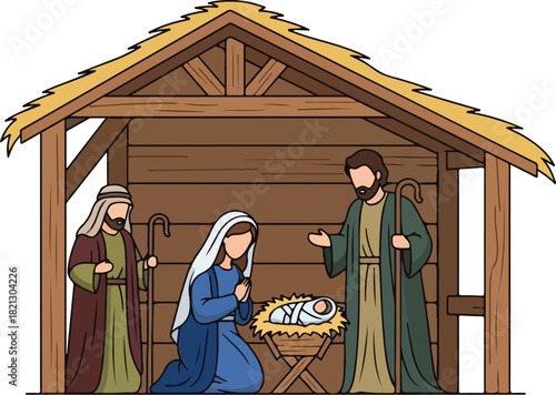 The Nativity: A depiction of the nativity scene, showcasing the holy family and the baby Jesus in a humble stable, inviting reflection and reverence.