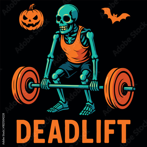 Halloween Skeleton Deadlift Weightlifting Illustration