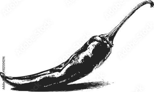 Chili pepper sketch hand drawn black and white detailed vegetable illustration. Vector illustration