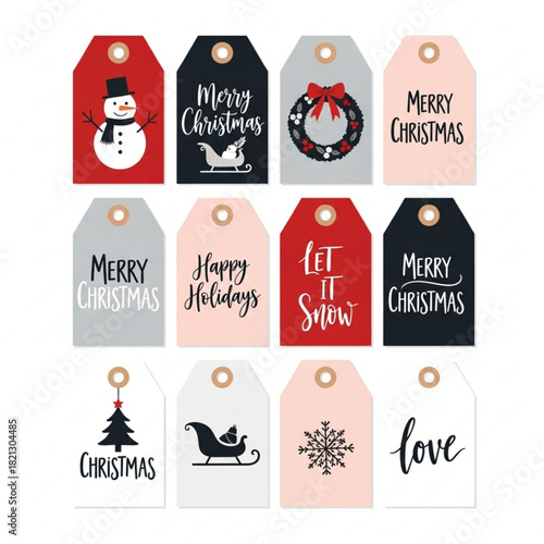 Collection of Merry Christmas and Happy Holidays Gift Tags